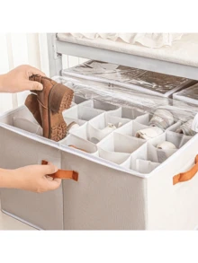 1pc 12/16/20 Grid Fabric Visible Underbed Shoe Storage Box, Divided Shoe Organizer, Suitable For Sneakers And Slippers, Home Storage, Sturdy Foldable Collapsible Space-Saving, Stackable Underbed Storage Bin, Suitable For Bedroom, Closet, Dorm, Entryway - View 2