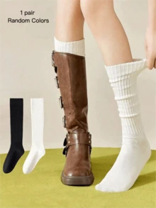 4/3/2/1 Pairs Women's Autumn/Winter Sweet Cool Girl Style Slouch Socks, Long Tube Socks, Solid Black/White Basic Style, Suitable For Tall Boots/Shoes, Create Lazy Atmosphere, Essential Streetwear Item, Socks Women, Fall, Winter, Stockings - Multicolor - View 13