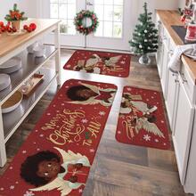 1/2/3pcs Christmas Theme Kitchen Rug, Flannel Kitchen Rug Comfortable Soft Absorbent Non-Slip Machine Washable With Non-Slip Backing Suitable For Multiple Scenes Entrance Living Room Bedroom Kitchen Dining Room Bathroom Laundry Room Hallway Floor Mat Blanket Holiday Christmas Decoration Home Multi-Functional Floor Mat - Multicolor - View 4