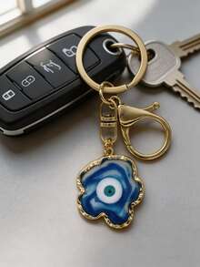 Asymmetrical Blue Evil Eye Keychain, Women's Keychain, Suitable For Handbags, Car Keychains, Lucky Guardian Accessory, Fits Daily Outfits, Halloween Gift, Christmas Holiday Party Gift - Multicolor - View 2