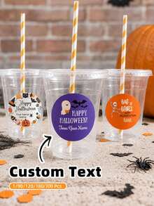 1-300pcs Customizable Halloween Round Stickers, PVC Waterproof & Oil-Resistant, Choose From Withered Vines, Magic Owl And Other Halloween Pattern Elements, Suitable For Gift Sealing Decoration, Storage Organization Classification, Utensil Labeling, Halloween Party Decor, Ideal Gift For Friends And Family, Suitable For Halloween, Party, Daily Item Differentiation - Multicolor - View 1