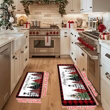 1/2/3pcs Christmas Theme Kitchen Rug, Flannel Kitchen Rug Christmas Tree Pattern Soft Absorbent Non-Slip Machine Washable Multi-Functional Floor Mat Suitable For Entrance, Living Room, Bedroom, Kitchen, Dining Room, Bathroom, Yard, Hallway, Home And Holiday Decoration - Multicolor - View 12
