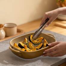 1pc Rectangular Ceramic Baking Dish With Double Handles, Oven- Baking Cookware, Vintage Glazed Kitchen Serving Plate - View 6