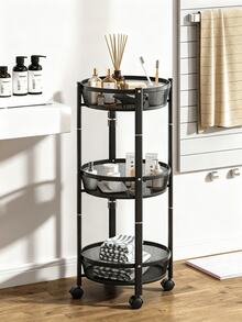 3‑Tier Folding Rolling Storage Cart, Metal Utility Shelf, Rotatable And Foldable Storage, Space‑Saving, Stable Structure, Multi‑Layer Mobile Storage Shelf, Suitable For Kitchen, Living Room, Bathroom And Dormitory - Multiple Specifications - View 9