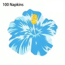10pcs/20pcs/50pcs Blue Hibiscus Paper Plates, Paper Food Trays, Popcorn Boxes With Palm Leaf Pattern, Hawaiian Style Hibiscus Disposable Paper Plates, Tropical Leaf Napkins, Summer Hawaiian Party Supplies Decoration - Blue - View 9