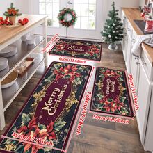 1/2/3pcs Christmas Theme Kitchen Rug, Flannel Kitchen Mat, Soft Comfortable Absorbent Non-Slip Machine Washable With Non-Slip Backing, Suitable For Multiple Scenes: Entrance, Living Room, Bedroom, Kitchen, Dining Room, Bathroom, Laundry Room, Hallway, Christmas Holiday Home Decor Mat - Multicolor - View 11