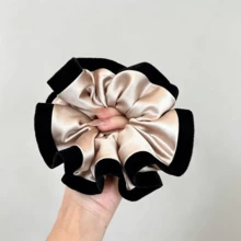 Autumn/Winter Velvet Pleated Ruffle Scrunchie For Women, Daily Wear, Patchwork Vintage Polyester Fiber Hair Tie, All Seasons - Champagne - View 5