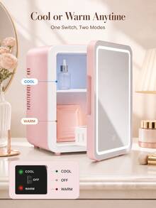 SMEGGEMS Mini Fridge With Makeup Mirror, 4L Mini Skincare Fridge, With Adjustable LED Light Mirror, Cooling And Heating Functions, Can Store Cosmetics And Food, Portable Mini Fridge, Suitable For Bedroom, Office And Car, Perfect As A Gift - Baby Pink - View 4