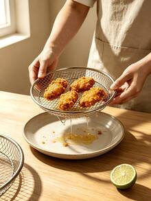 Stainless Steel Fry Basket, Square Small French Fry Deep Fry Basket, Suitable For Restaurant American Fried Foods, Kitchen Chicken And Fries, With Drainage Strainer, Cafe Essential, Home Grill And Steamer Rack Set, Stainless Steel Air Fryer Accessory Set, Air Fryer Rack, Air Fryer Crisper Basket, Non-Stick Round Crisper Pan With Mesh Rack, For Baking Tray, Kitchen Tools, Kitchen Accessories - Silver - View 11