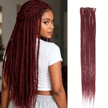 DZfirst 1 Pack (10 Strands) Fine 0.6cm Handmade Hip-Hop Style Dreadlock Hair Extensions, 613 Gradient Gold, 18-36 Inch Heat-Resistant Synthetic Hair, Pre-Stretched Braiding Hair Extensions - Burgundy - View 14