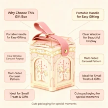4pcsCarousel Pattern Hexagonal Gift Box, Portable PU Handle Candy Treat Box, Reusable Paper Gift Packaging Box For Xmas Halloween Party Favor - A - View 6
