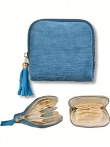 Velvet Jewelry Storage Bag With Zipper And Multiple Compartments, Essential For Home And Travel, Perfect For Storing Necklaces, Rings And Coins - Multicolor - View 7