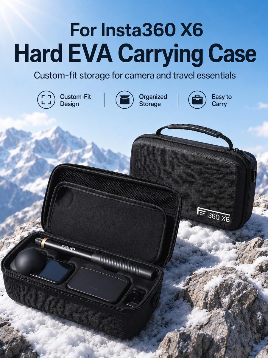 Carrying Case For Insta360 X6, Hard EVA Travel Storage Bag With Custom Compartments, Adjustable Shoulder Strap For Camera, Selfie Stick, Batteries & Charging Accessories - View 1