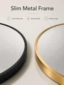 Matte Black/Gold Frame Round Mirror, Stylish Round Vanity Mirror, Suitable For Bathroom/Entryway/Bedroom/Living Room/Dressing Table, Rustic Home Decor, Autumn Soft Furnishings, Beauty Storage, Bathroom Accessories, Back-To-School Essentials - 40cm/15.75inch (Gold) - View 6