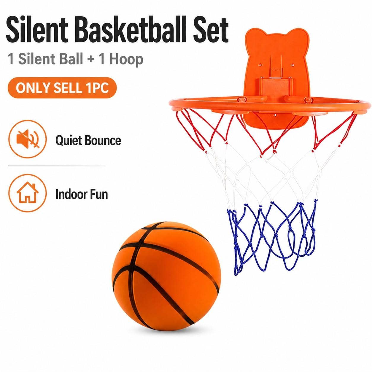 Silent Indoor Basketball Set, Low Noise Basketball, No Noise Bounce Ball And Hoop, Silent Practice Ball, No Noise Bounce Ball And Hoop, Suitable For Indoor Quiet Play, Ball Sports Equipment, Applicable For 3/5/7 Size Balls