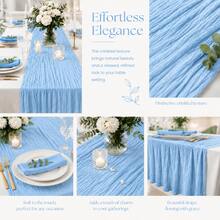 10 Pack Light Blue Cheesecloth Table Runner, Boho Gauze Table Runner, Rustic Semi Sheer Fabric Table Runner For Wedding, Bridal Shower, Baby Shower, Birthday Party, Farmhouse Dining Table Decor, Table Centerpiece And Home Decoration - Light Blue - View 6