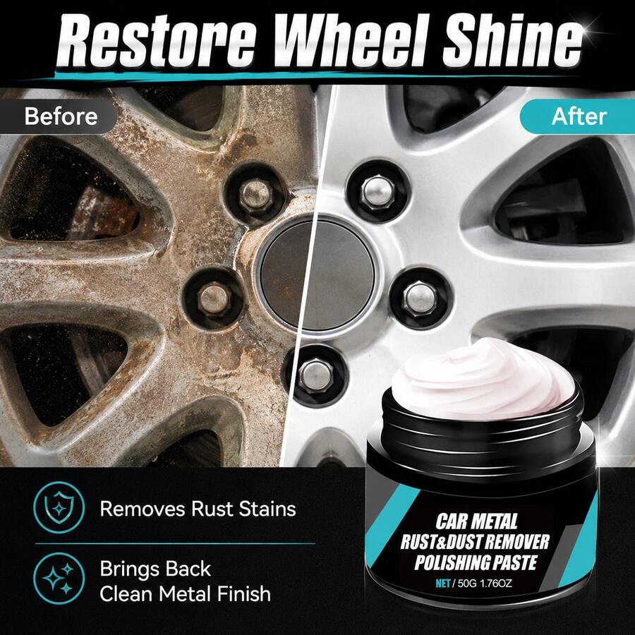 maxxauto Multi-Functional Rust Removal Wax - Designed To Eliminate Rust From Car Wheel Surfaces, Restore Shine, Suitable For Various Metal Surfaces, An Essential For Tire Care, Comes With A Sponge
