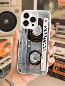 1PC Case Compatible With Iphone 17 16 15 14 13 Pro Transparent Retro C-60 Cassette Tape Phone Case, PAIKMANSA Handwritten Label Realistic Tape Reel Print Full-Wrap White Frame Shockproof Soft Protective Cover - White - View 7