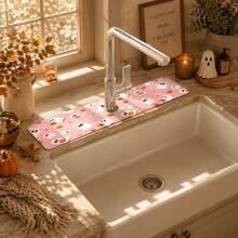 1pc Halloween Decorative Faucet Mat, Cute Ghost Pattern, Faucet Cover, Create Holiday Atmosphere, Bathroom Faucet Splash Guard, Waterproof Non-Slip Faucet Mat, Kitchen Countertop Accessory, Kitchen Dining Table Accessory, Sink, Moisture-Proof Absorbent Mat, Absorbent Drainage Mat, Multi-Functional Absorbent Non-Slip Mat - Multicolor - View 3