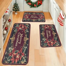 1/2/3pcs Christmas Theme Kitchen Rug, Flannel Kitchen Mat, Soft Comfortable Absorbent Non-Slip Machine Washable With Non-Slip Backing, Suitable For Multiple Scenes: Entrance, Living Room, Bedroom, Kitchen, Dining Room, Bathroom, Laundry Room, Hallway, Christmas Holiday Home Decor Mat - Multicolor - View 4