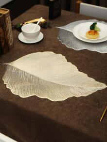 1-12pcs Gold Leaf Vein Heat-Insulated Placemats, Vintage Luxury PVC Asymmetrical Leaf Shape Waterproof Table Mats For Wedding, New Year, Family Gathering Table Decor - Multicolor - View 7