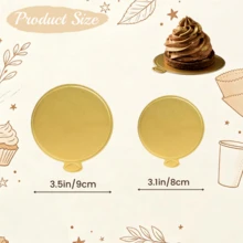 75/150pcs Round Mini Gold Mousse Cake Paper Trays, Oil-Proof Disposable Cake Bases, Durable Dessert Trays With Easy-Grip Handles, Suitable For Wedding And Birthday Baking Parties - Gold - View 6