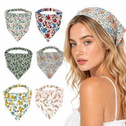1pc Women's Vintage Floral Triangle Headscarf Hairband, Bohemian Pastoral Style Elastic Hair Hoop, Fresh Print Headwear, Multiple Colors Available, Suitable For Daily Wear, Travel, Vacation And Summer Styling