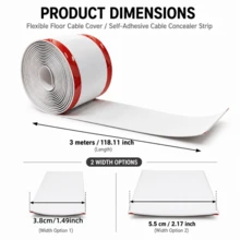 1Roll 3meters/118.11inch Self‑Adhesive Floor Cord Cover, Flexible Cable Concealer Duct Protector, Cable Management Strip For Home, Office & Surface Floor Use - A - View 3
