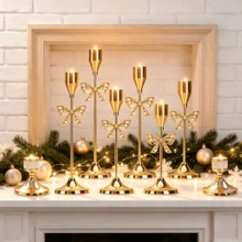 WAXJJDW Elegant Gold Bow Crystal Candle Holder Set, Multi-Height Metal Candle Stands, Suitable For Wedding, Christmas, Halloween, Thanksgiving, New Year Party Home Tabletop Decor - Romantic Butterfly Style - View 2