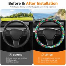 1PC Vintage Cartoon Car Steering Wheel Cover Without Inner Ring, 4 Styles Available, Elastic Band Easy Installation, Wear-Resistant Anti-Slip, All-Season Universal, Unisex, Car Interior Accessory - Multicolor - View 3