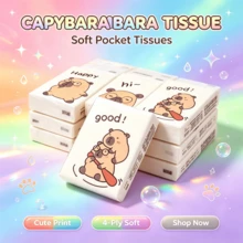 1/2/4/6/9/18/36packs Capybara Cartoon Pattern Tissues, Portable Small Packs Of Tissues, Student Special Handkerchief Tissues, Suitable For Work, Business Trips, Travel, And Outdoor[Random Styles] - Multi-color - View 1