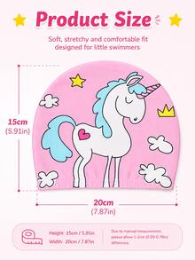 Children's Cartoon Print Silicone Swim Cap, Unicorn & Mermaid Pattern, High Elasticity Ear Protection Swimming Cap, Suitable For Pool Training, Swimming Lessons And Beach Activities - Blue - View 7