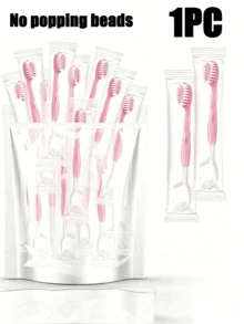 10/20/30/50pcs Pink Disposable Toothbrush Set, Mini Travel Toothbrush With Floss And Toothpick, Individually Wrapped, Suitable For Office And Travel (No Beads) - Pink - View 4