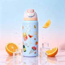 32oz/24oz 水果杯不鏽鋼保溫隨行杯，可攜式戶外彈蓋水壺，附吸管不鏽鋼保溫水瓶，適合運動、旅行與學校體育活動，密封性佳，翻蓋設計，適用冷熱飲、咖啡與冰飲 - 彩色 - 查看 2