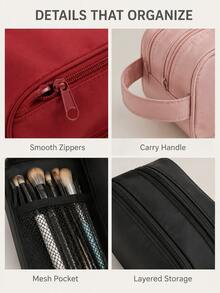 Double Layered Handheld Makeup Bag With Large Capacity Partition Design For Storing Cosmetics, Toiletries, And Skincare Products, Suitable For Travel, Business Trips, Holidays, Weekends, And Vacations Pencil Cases Bag Storage Makeup Bag Pouch Travel - Multicolor - View 5