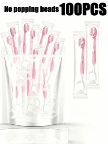 10/20/30/50pcs Pink Disposable Toothbrush Set, Mini Travel Toothbrush With Floss And Toothpick, Individually Wrapped, Suitable For Office And Travel (No Beads) - Pink - View 11