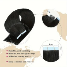 20pcs/Pack Remy Straight Human Hair Tape-In Extensions, Invisible Glue-On Hair Extensions, Suitable For All, Halloween Costume Use - S1B - View 6
