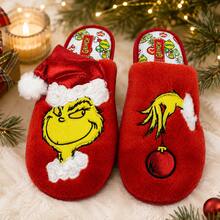 The Grinch 1 Pair Adult Christmas Plush Slippers, Soft & Warm Fuzzy Indoor House Shoes With 3D Santa Hat And Cartoon Embroidery, EVA Sole, Green/Red Holiday Gift - Slippers - View 8
