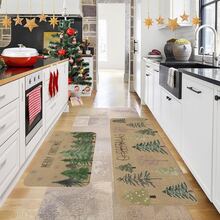 1/2/3pcs Christmas Theme Kitchen Rugs, Flannel Kitchen Rugs With Christmas Tree Pattern, Soft Comfortable Absorbent Non-Slip, Machine Washable With Non-Slip Backing, Suitable For Doorway, Living Room, Bedroom, Kitchen, Dining Room, Bathroom, Laundry Room, Patio, Entryway, Multi-Functional Home Holiday Decorative Mat - Multicolor - View 2