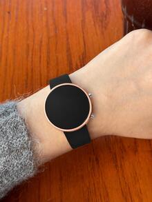 Women's Minimalist Black Silicone Strap Digital Electronic Watch, Round LED Display, Casual Sports Watch For Ladies And Students, Soft Rubber Band, Cute And Fashionable Watch Accessory - Black - View 3
