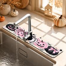 1pc Halloween Pumpkin Faucet Cover, Create Holiday Atmosphere, Bathroom Faucet Splash Guard, Waterproof Non-Slip Faucet Pad, Kitchen Countertop Accessory, Kitchen Dining Table Accessory, Sink, Moisture-Proof Absorbent Pad, Absorbent Drainage Pad, Multi-Functional Absorbent Non-Slip Pad - Multicolor - View 3