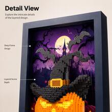 650pcs 3D Photo Frame, Featuring Halloween Pumpkin And Witch Hat; DIY Haunted House Model Kit With Small Bats. A Charming Decoration Suitable For Desk Or Wall, Perfect Halloween Craft Gift For Teens And Adults. - Multicolor - View 7
