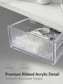 1pc Minimalist Transparent Acrylic Under-Desk Drawer Storage Box, No-Drill Self-Adhesive Hidden Hanging Storage Tray, Suitable For Office, Home, Student Desk, Dorm Stationery And Miscellaneous Items - Multicolor - View 3
