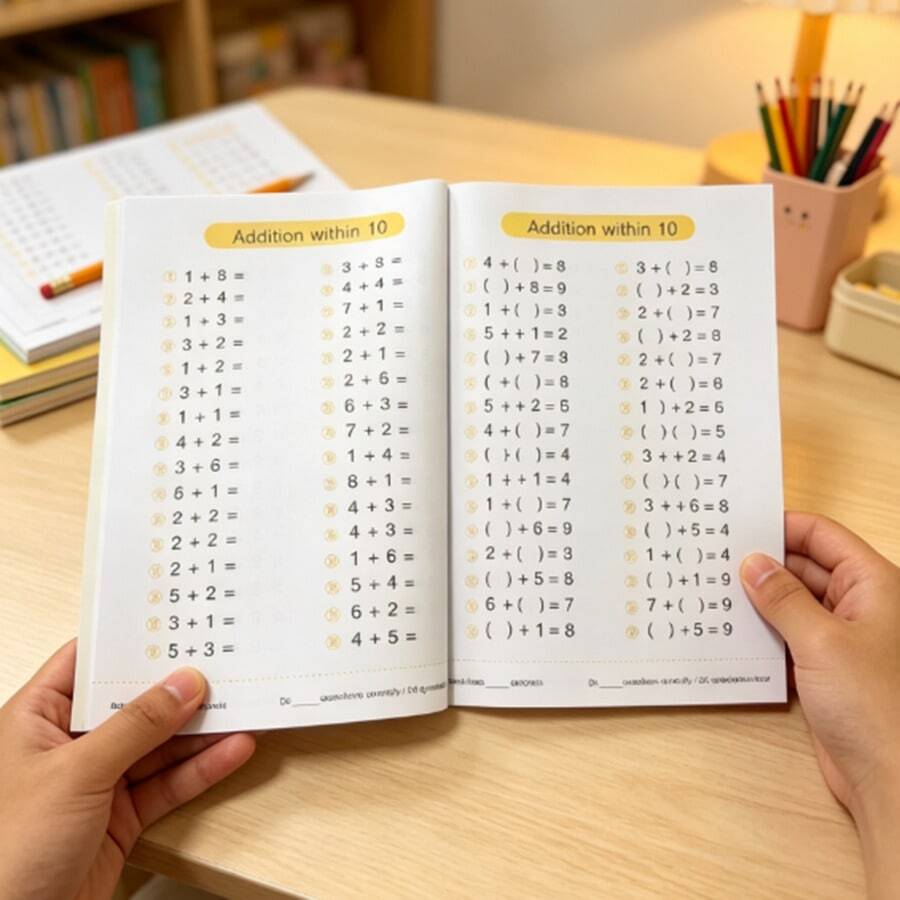 Tachimi 1pc Children's Math Practice Workbook, (Addition And Subtraction Within 10/20/50/100), Suitable For Home Education And Kindergarten Activities, Includes Reading And Math Exercises, Home Learning Resource, Back To School/School - Multicolor - View 1