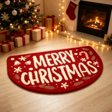 1pc Merry Christmas Semi-Circular Tufted Door Mat, Anti-Slip Red Christmas Floor Mat, Snowflake Bell Candy Cane Pattern Entryway Rug, Suitable For Indoor Home Holiday Decoration - A - View 10
