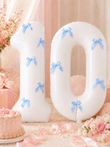 1組 32英吋大號白色數字「0-9」氣球套組，含1個數字氣球與5個淺藍色蝴蝶結，可充氦氣，適用生日派對、婚禮、週年紀念、新年、節慶、嘉年華生日氣球 - 白色 - 查看 4