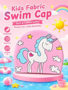 Children's Cartoon Print Silicone Swim Cap, Unicorn & Mermaid Pattern, High Elasticity Ear Protection Swimming Cap, Suitable For Pool Training, Swimming Lessons And Beach Activities - Blue - View 6