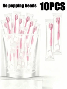 10/20/30/50pcs Pink Disposable Toothbrush Set, Mini Travel Toothbrush With Floss And Toothpick, Individually Wrapped, Suitable For Office And Travel (No Beads) - Pink - View 9