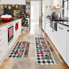 1/2/3pcs Christmas Theme Kitchen Rug, Flannel Kitchen Mat, Soft Comfortable Absorbent Non-Slip Machine Washable With Non-Slip Backing, Suitable For Multiple Scenes: Entryway, Living Room, Bedroom, Kitchen, Dining Room, Bathroom, Laundry Room, Hallway, Christmas Holiday Home Decor - Multicolor - View 2