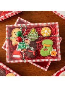 2pcs Red Houndstooth Christmas Transparent Gift Box Set, Including Box And Raffia. Ideal For Christmas Gift Wrapping, Party Favors, Christmas Decorations, And Storage. Perfect For Christmas, Gift Wrapping, And Guest Favors. - Multicolor - View 8